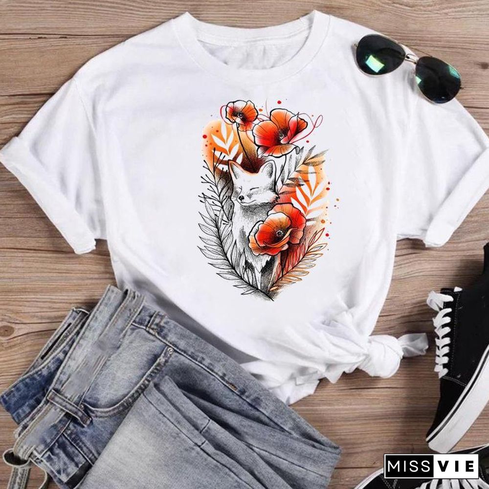 Women Print Bee Funny Clothing Cute Fashion Summer O-Neck T-Shirts Shirt Female Graphic T Top Short Sleeve Cartoon Tee T-Shirt