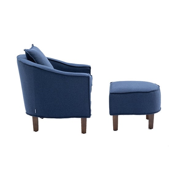 Modern Accent Chair with Ottoman， Mid Century Barrel Chair Lounge Chairs Upholstered Round Armchairs for Living Room， Navy