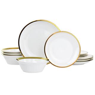 GIBSON HOME Premier Gold Fine Ceramic 12-Piece Dinnerware Set 985116525M