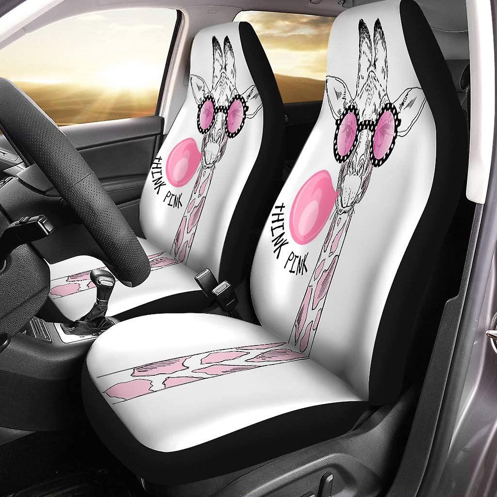 Set Of 2 Car Seat Covers Pink Giraffe Universal Auto Front Seats Protector Fits For Car，suv Sedan，truck