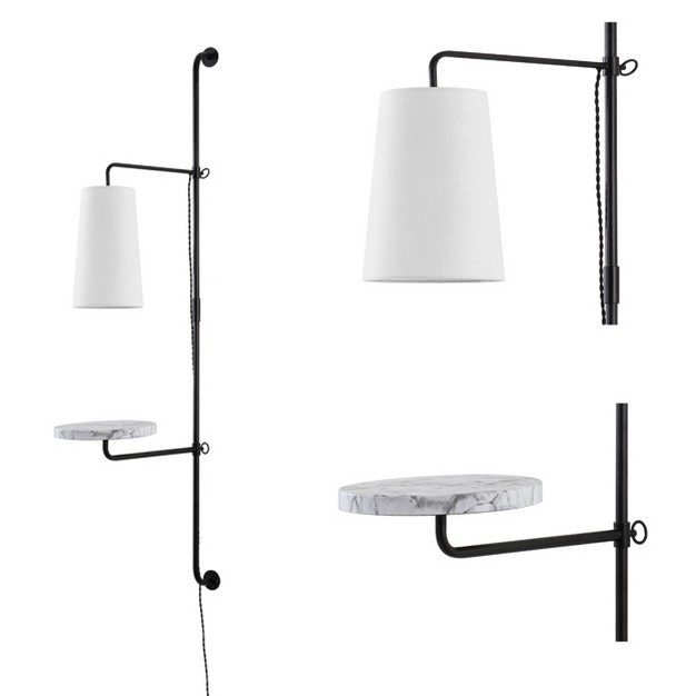 1 light Andre Contemporary Iron Plug in With Adjustable White Marble Table Led Sconce Black Jonathan Y