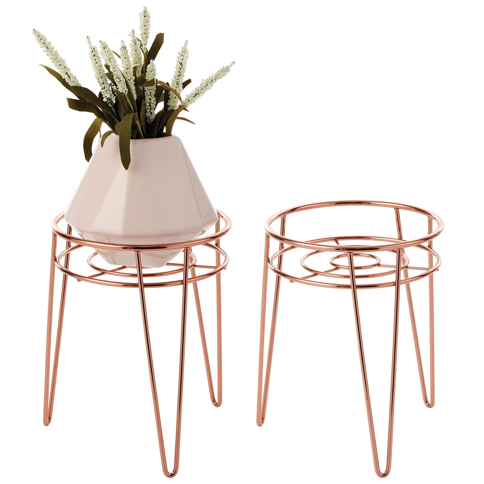 mDesign Midcentury Modern Flower, Plant and Succulent Stand Minimalist Planter - Metal Wire, Indoor, Outdoor Design Hairpin Legs - Sturdy - 9.23" Tall, 2 Pack - Rose Gold