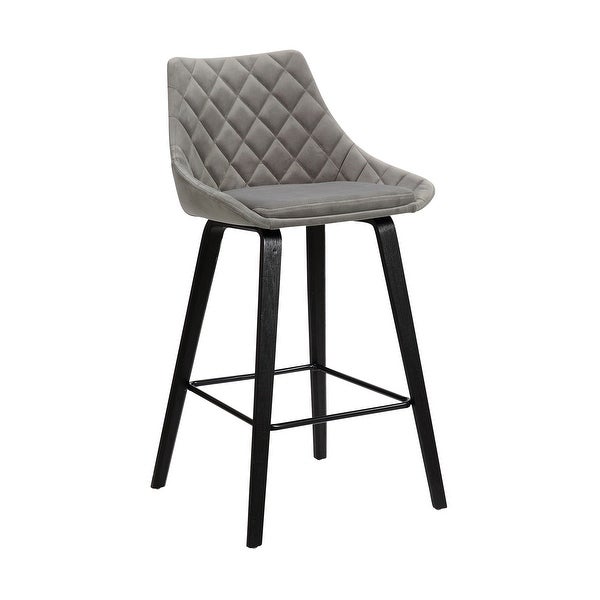 26 Inch Velvet Upholstered Diamond Tufted Wood Leg Barstool， Gray and Black