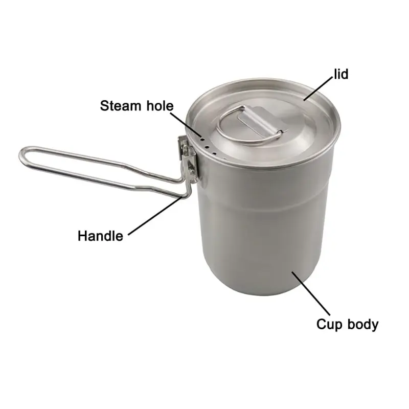 Camp Cooking Pots Stainless Steel 1L Multifunctional Camping Coffee Pot With Foldable Handle Lid