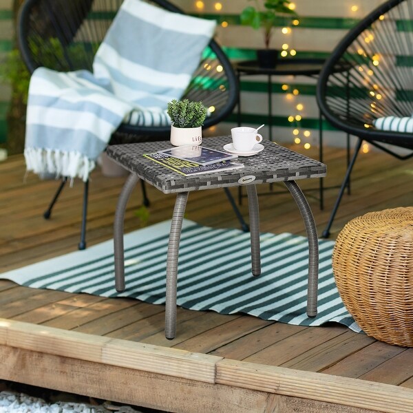 Outsunny Patio Rattan Coffee Table Outdoor All Weather Wicker Side Table Furniture for Garden Balcony Poolside Small Place Brown