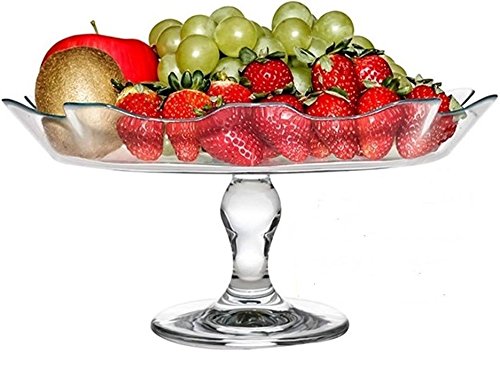 Circleware 54069 Gala Glass Cake Footed Stand Plate Serving Dish Platter， Home and Kitchen Entertainment Utensils for Fruit， Ice Cream， Dessert， Salad， Cheese， Candy， All Food， 12.5 x 6， Clear