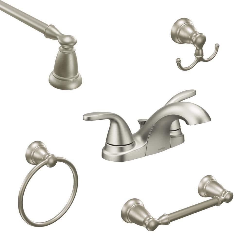 MOEN Adler 4 in Centerset 2Handle Bath Faucet with 4Piece Hardware Set in Spot Resist Brushed Nickel