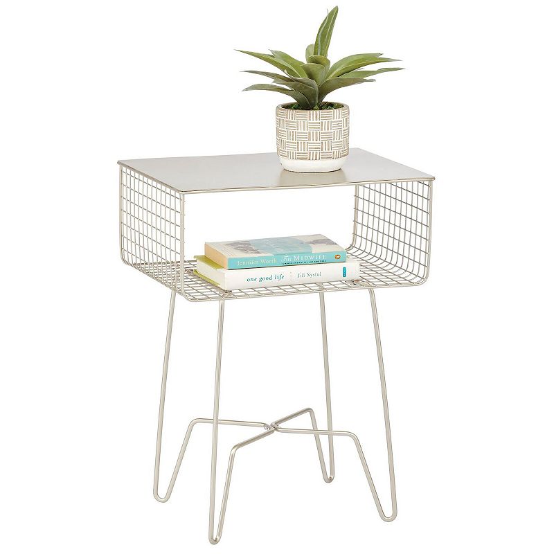 mDesign Modern Farmhouse Home Decor End Table， Metal Wire Storage Shelf