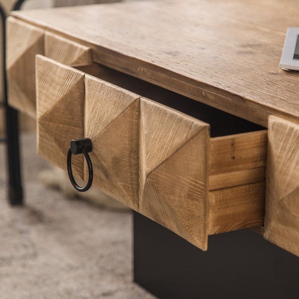 Retro Embossed Pattern Square Coffee Table with 2 Drawers and MDF Base