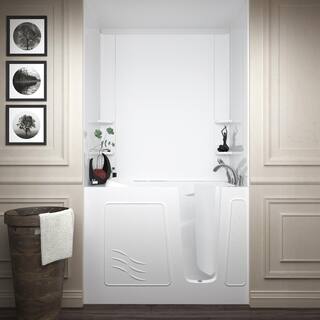 Rampart 4.5 ft. Walk-in Non-Whirlpool Bathtub with Easy Up Adhesive Flat Wall Surround in White H3053RWSCA