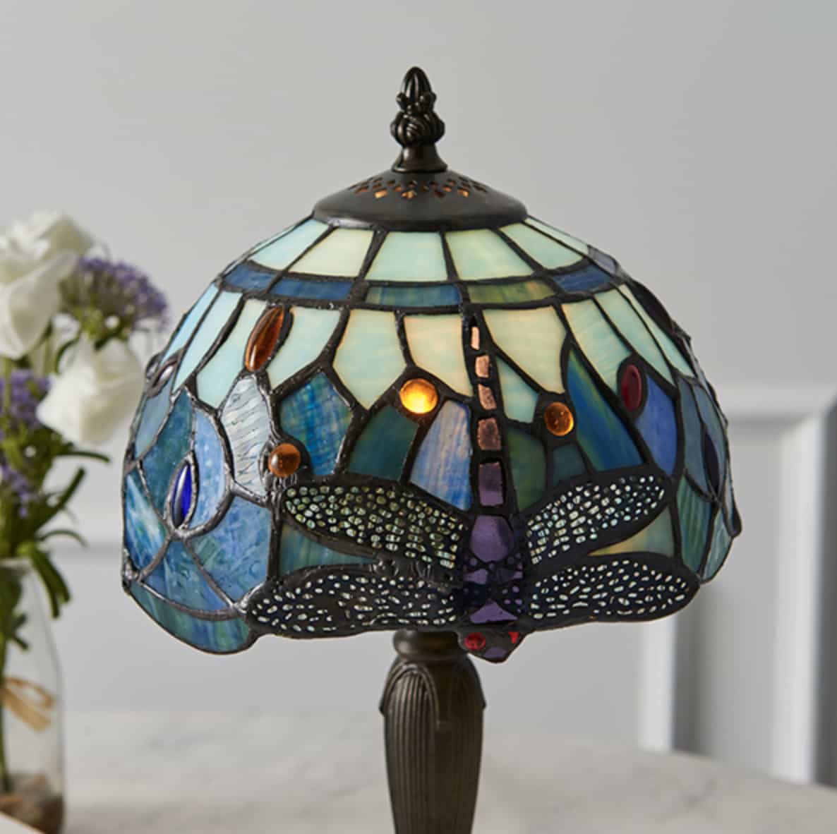  Bedside Lamp with Dragonflies, Blue Color, 20cm