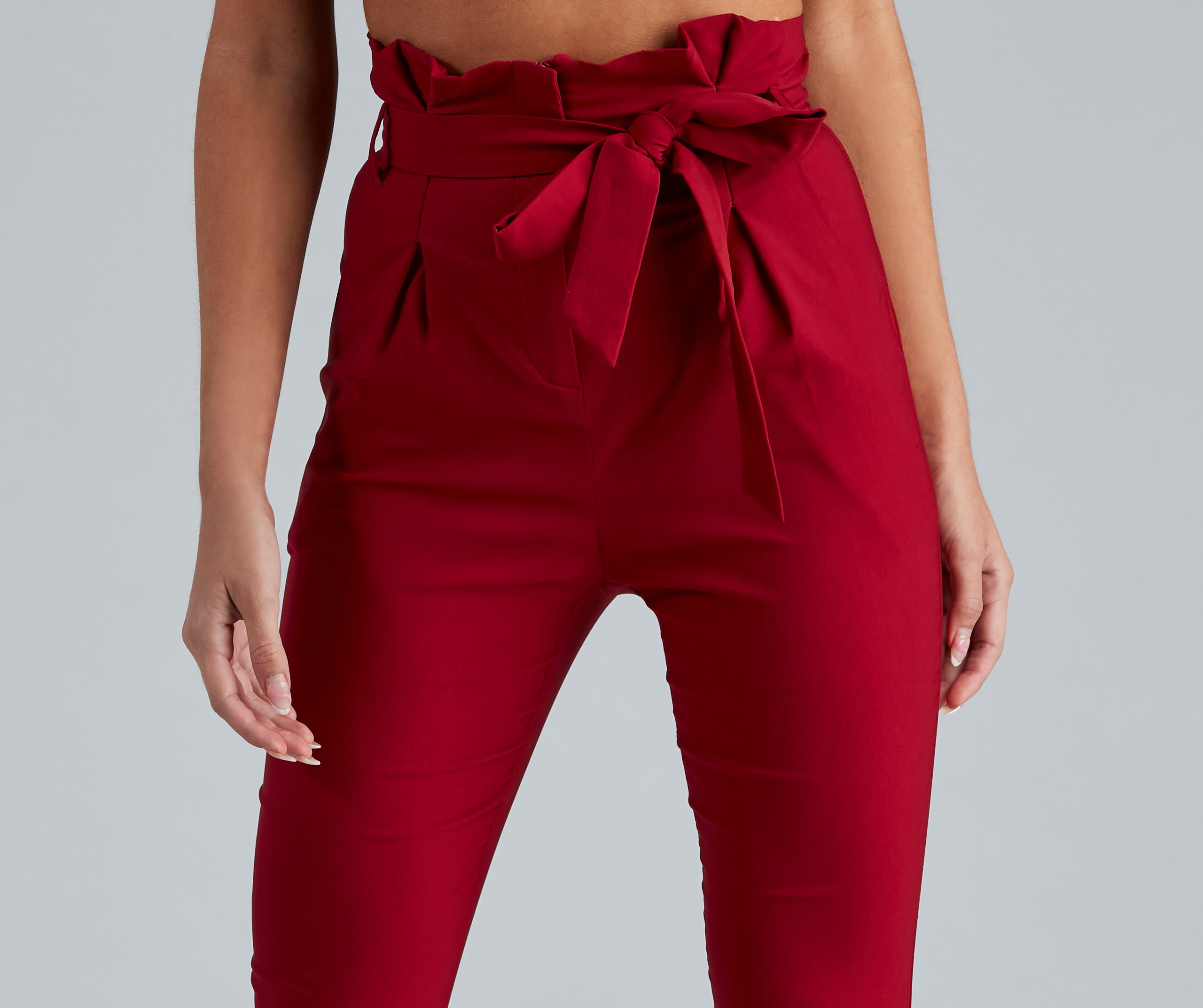 High Waist Paperbag Skinny Dress Pants