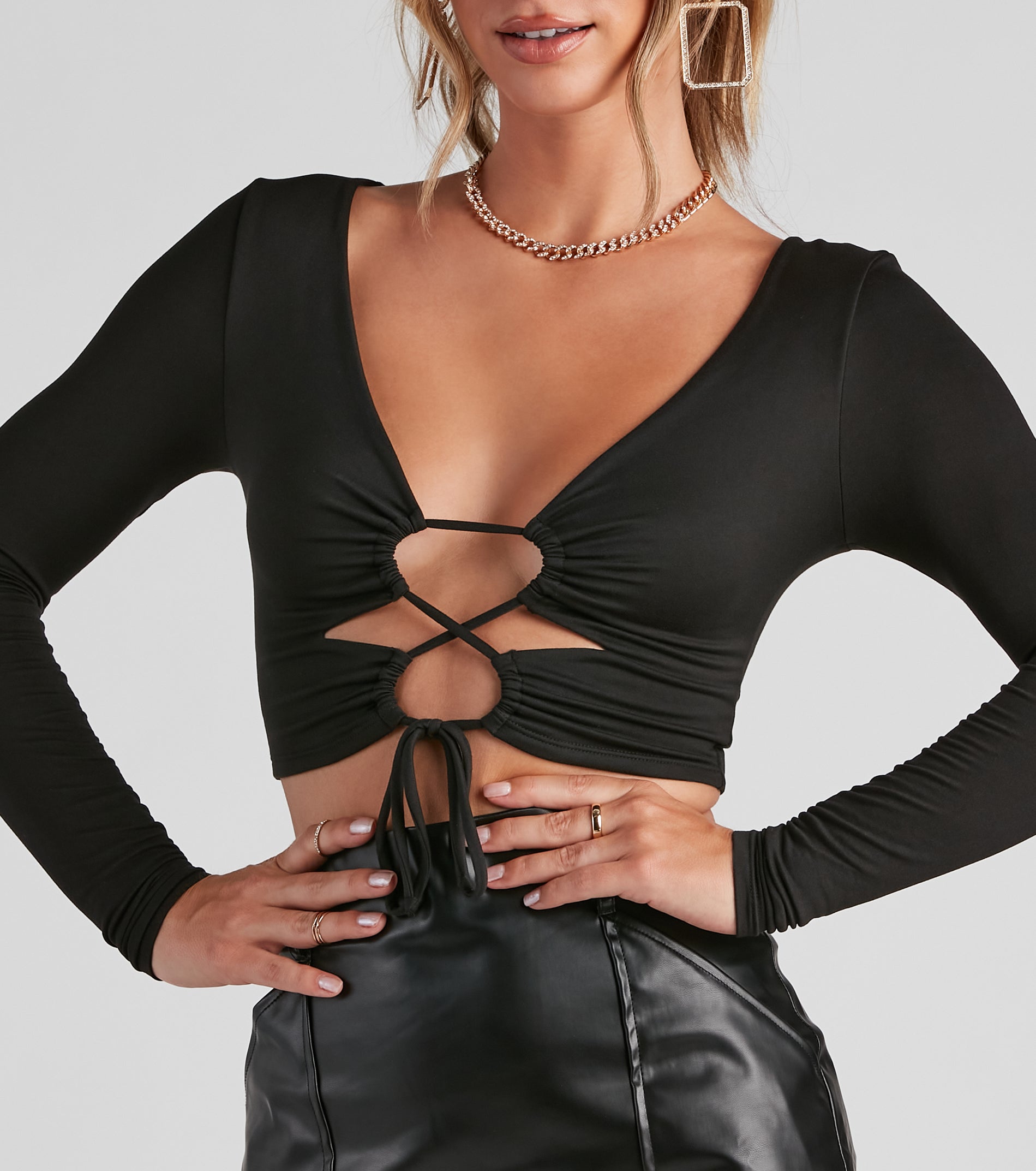 Taking The Plunge Lace-Up Crop Top