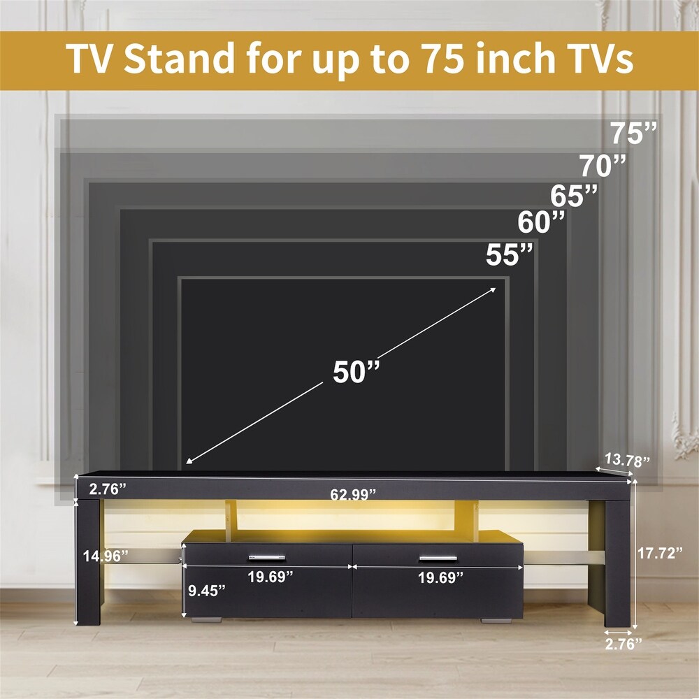 LED TV Stand Entertainment Centers for Up to 75 inch TV with Open Shelf and Drawers