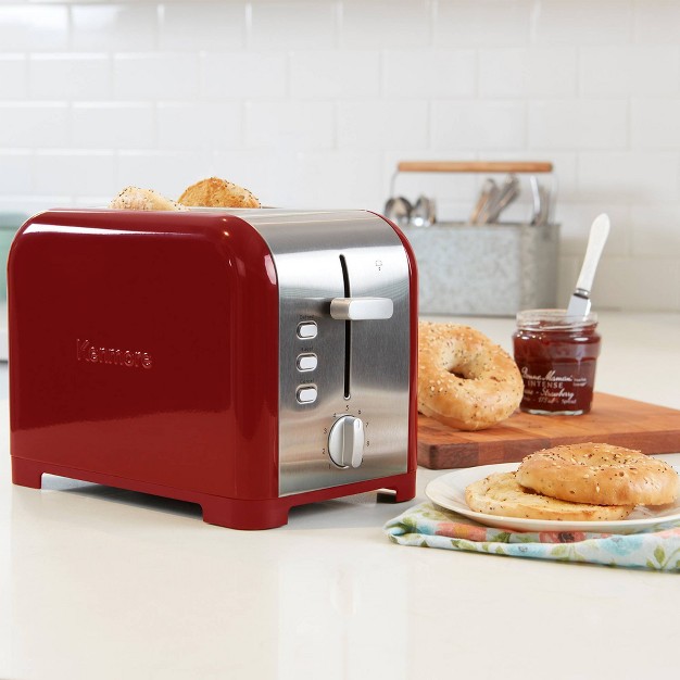 Kenmore 2 slice Toaster Wide Slot Bagel defrost Red Stainless Steel