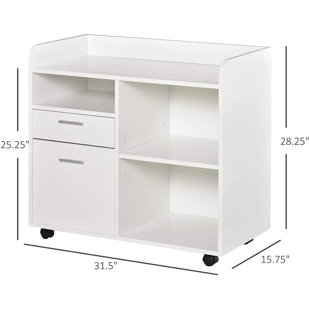 Vinsetto Mobile Filing Cabinet Printer Stand with 2 Drawers, 3 Open Storage Shelves for Home Office Organization, White 924-034V80WT