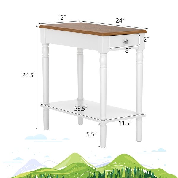 Costway 2-tier End Side Narrow Table Nightstand w/ drawer for Living - See Details