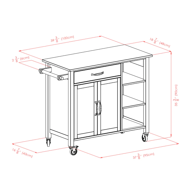 Winsome Wood 94843 Brown Wood Base with Wood Top Rolling Kitchen Cart (18.9-in x 42.72-in x 35.43-in)