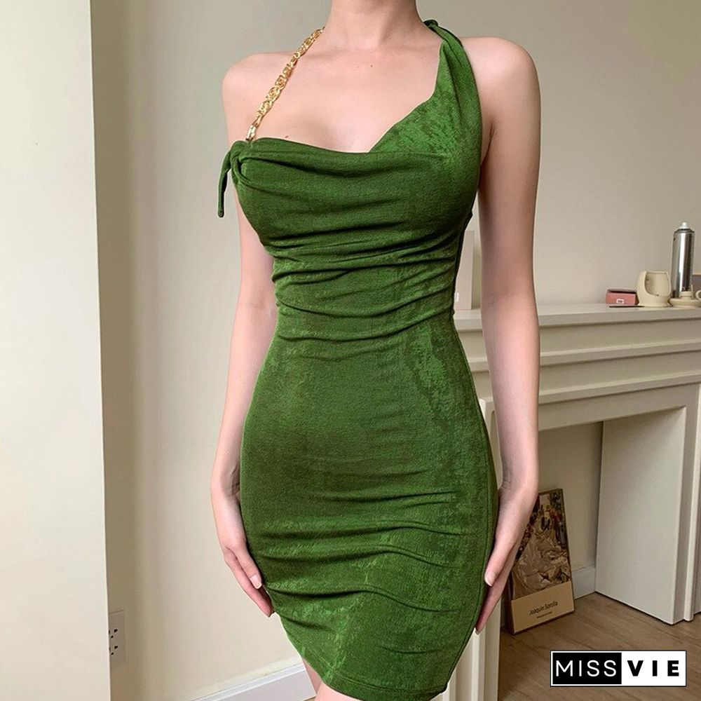 Korean Velvet Dress Women Summer Fashion Solid Color Sexy Bodycon Dresss Hanging Neck Backless Slim Bag Hip Dress Vestidos