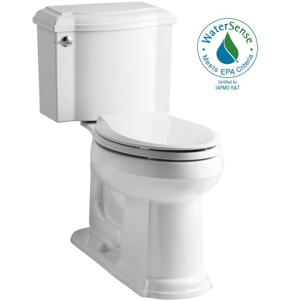 KOHLER Devonshire 2-Piece Single Flush 1.28 GPF Elongated Toilet in White with Rutledge Quiet Close Toilet Seat K-3837-4734-0