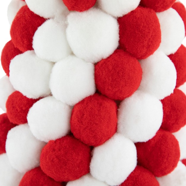 Red And White Candy Cane Pom Pom Christmas Tree Table Decoration