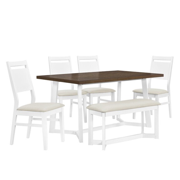 TOPMAX Farmhouse 6 Piece Wood Dining Table Set wit...