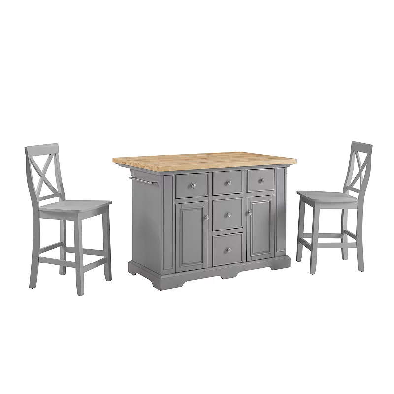 Crosley Julia Wood-Top Kitchen Island with Stools 3-piece Set