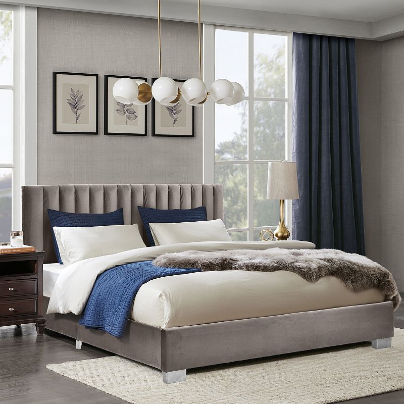 Full Tufted Upholstered Platform Bed Frame with Flannel Headboard