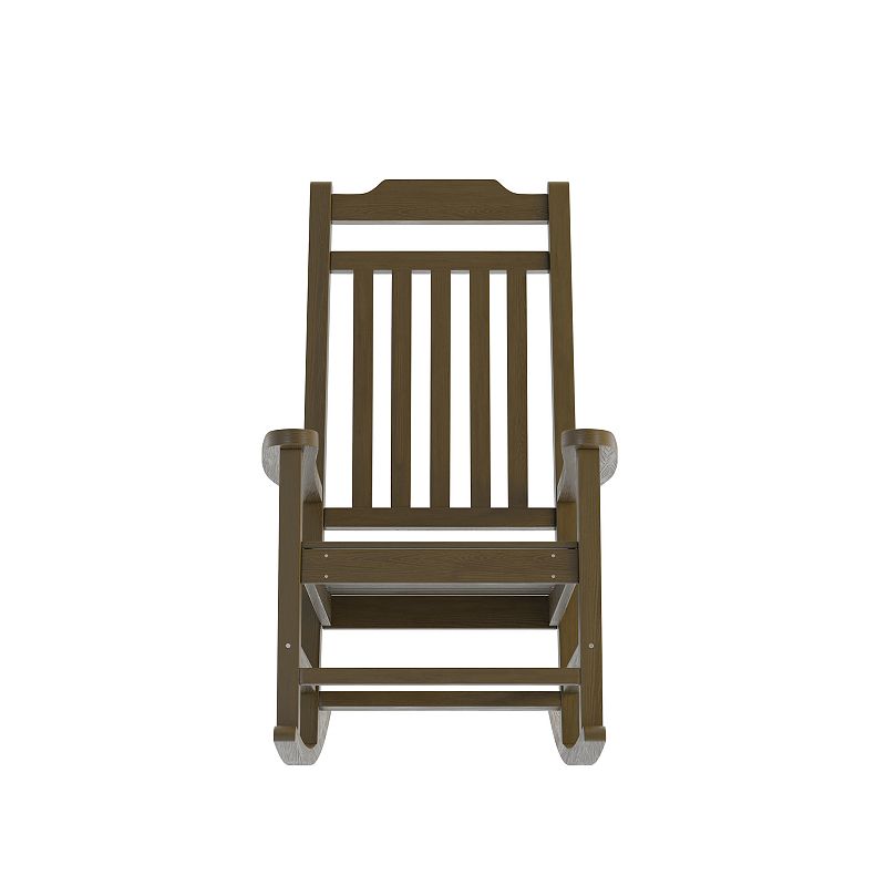 Emma and Oliver Set of 2 All-Weather Poly Resin Faux Wood Rocking Chairs for Porch andPatio