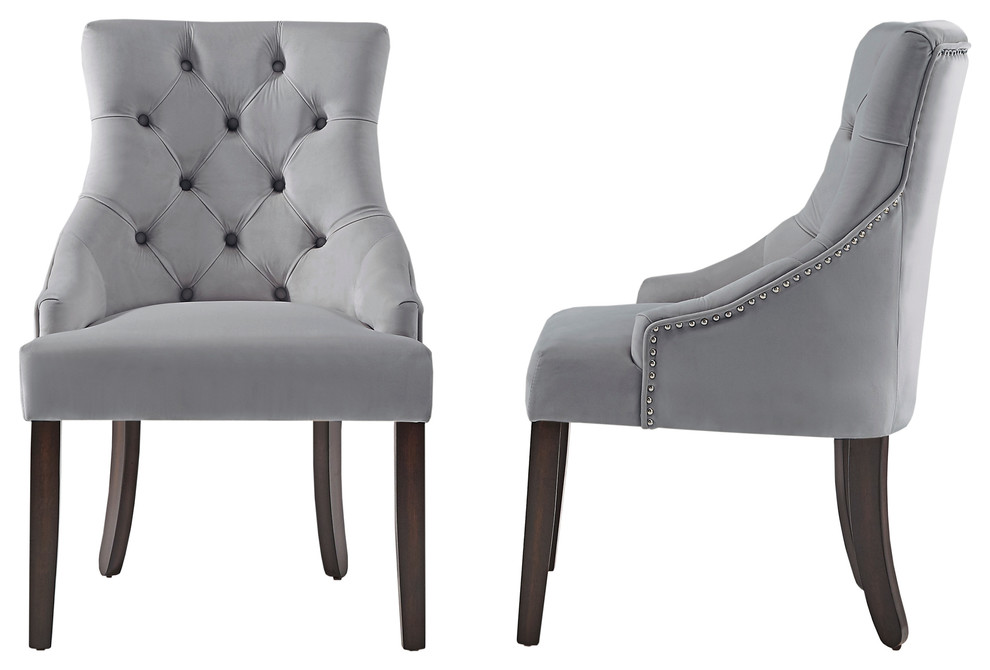 Rosalyn Velvet Button Tufted Sloped Wingback Dining Chair  Set of 2   Transitional   Dining Chairs   by Inspire Q  Houzz