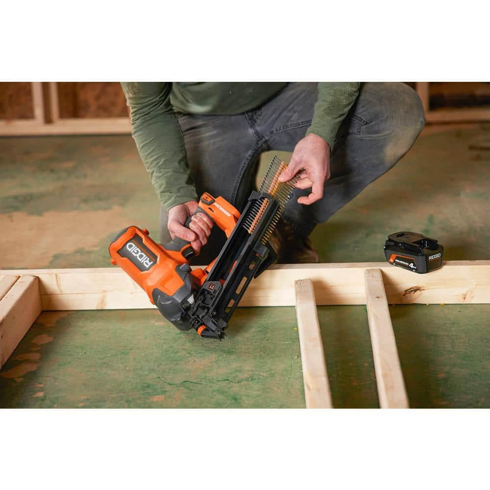 RIDGID 18V Brushless Cordless 21° 3-1/2 in. Framing Nailer Kit with 4.0 Ah Battery and Charger R09894KN