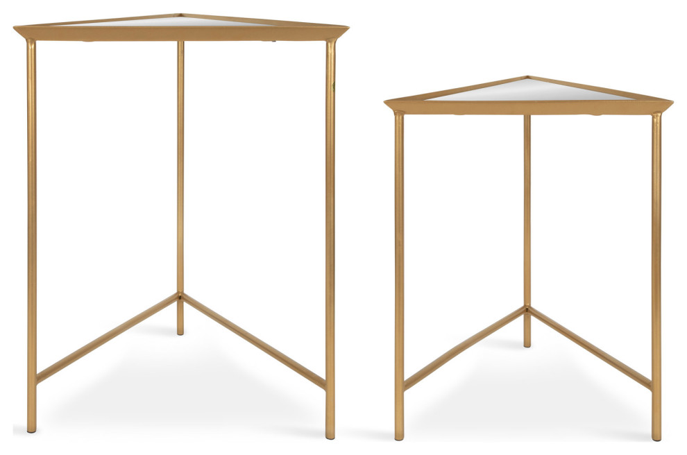 Trena Metal Triangle Nesting End Tables  Gold 2 Piece   Contemporary   Coffee Table Sets   by Uniek Inc.  Houzz