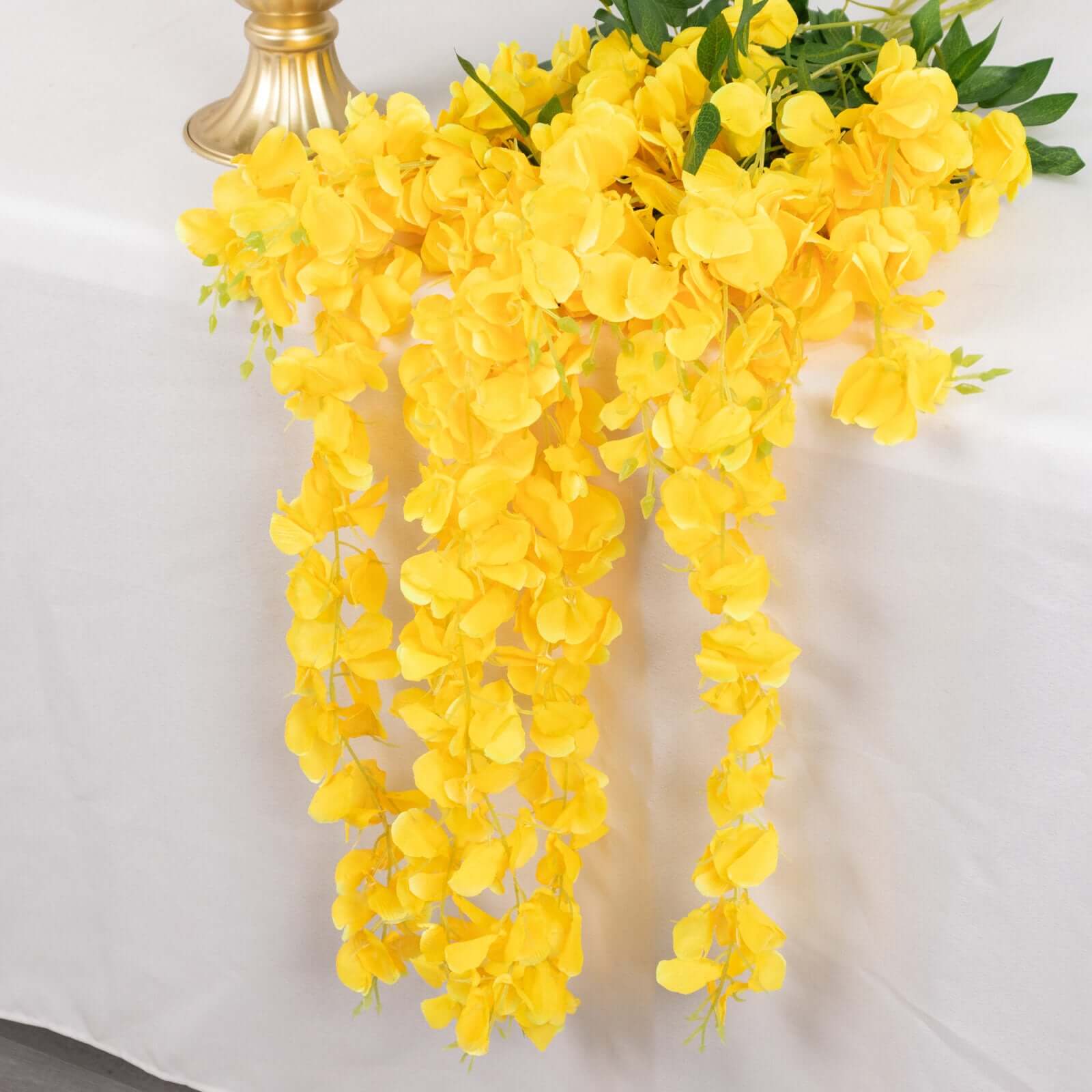 5 Pack Yellow Artificial Silk Hanging Wisteria Flower Vines 44