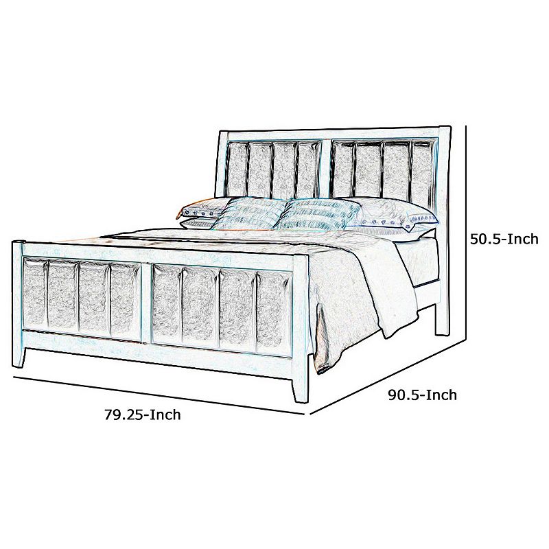 Leatherette Padded California King Bed with Vertical Channels， Brown