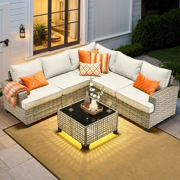 XIZZI 6 Pieces Outdoor Patio Furniture Wicker Sofa Set with Coffee Table