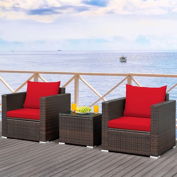 Costway 3PCS Patio Rattan Furniture Set Conversation Sofa Cushioned