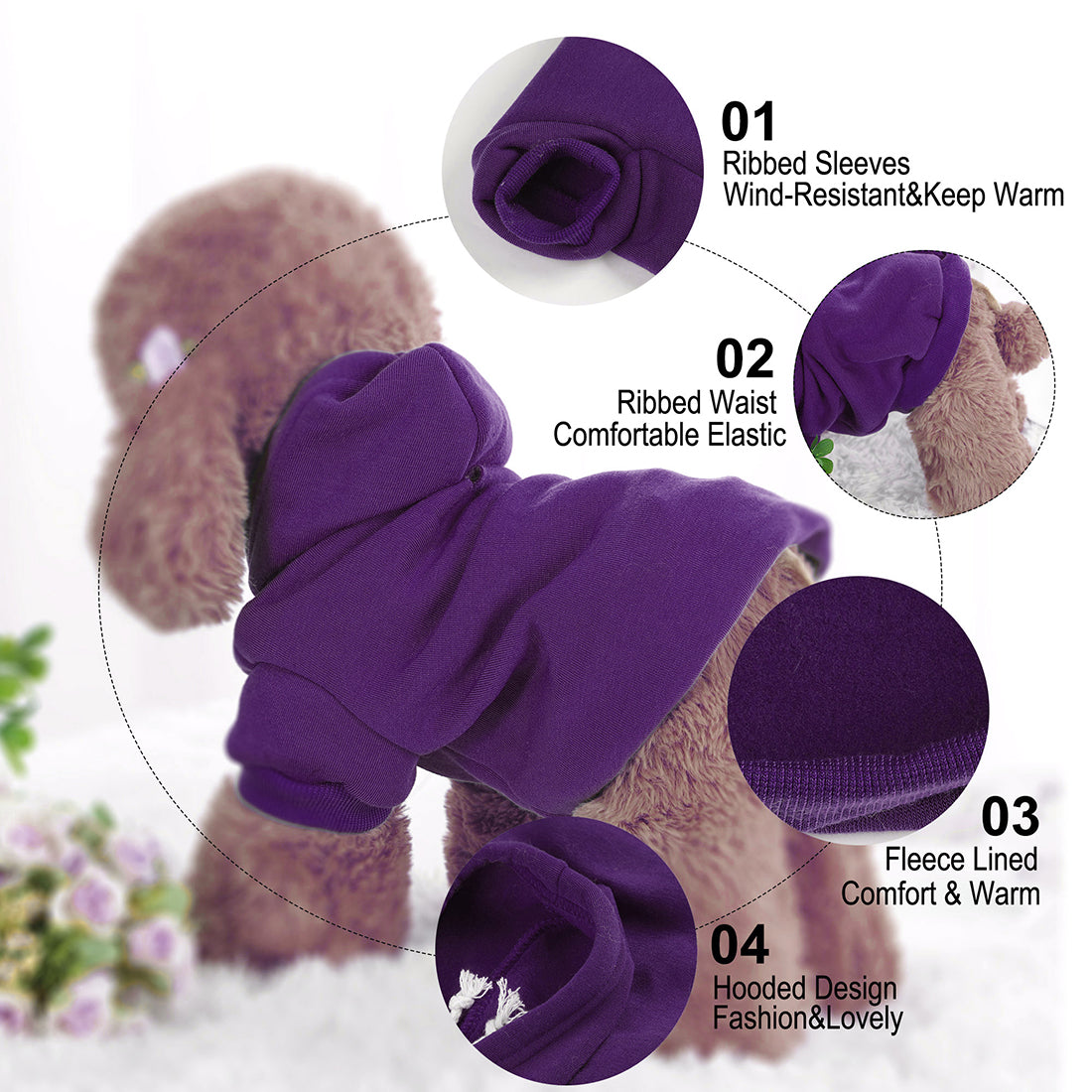 Warm Hooded Dog Sweatshirt Hooded Pet Winter Clothes Coat Purple S