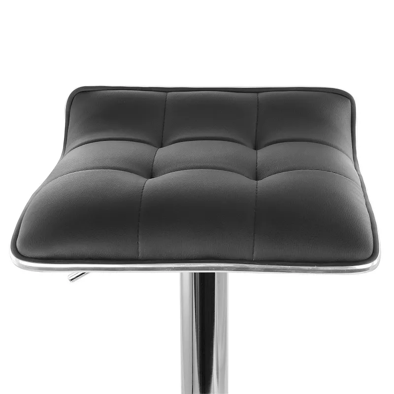 Elama 2 Piece Tufted Faux Leather Adjustable Bar Stool with Low Back in Black with Chrome Base