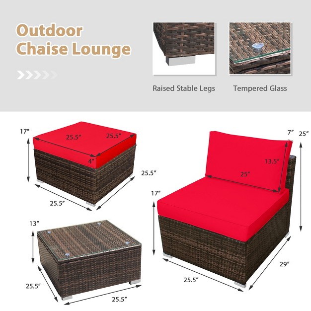 Tangkula 5 piece Outdoor Rattan Wicker Sofa Set Lounge Chair With Red Cushions