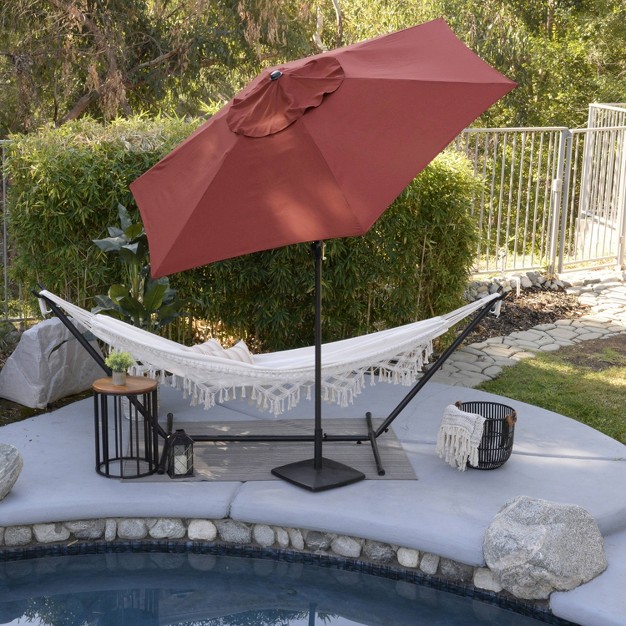 9 x27 X 9 x27 Steel Market Polyester Patio Umbrella With Crank Lift And Push button Tilt Brick Astella