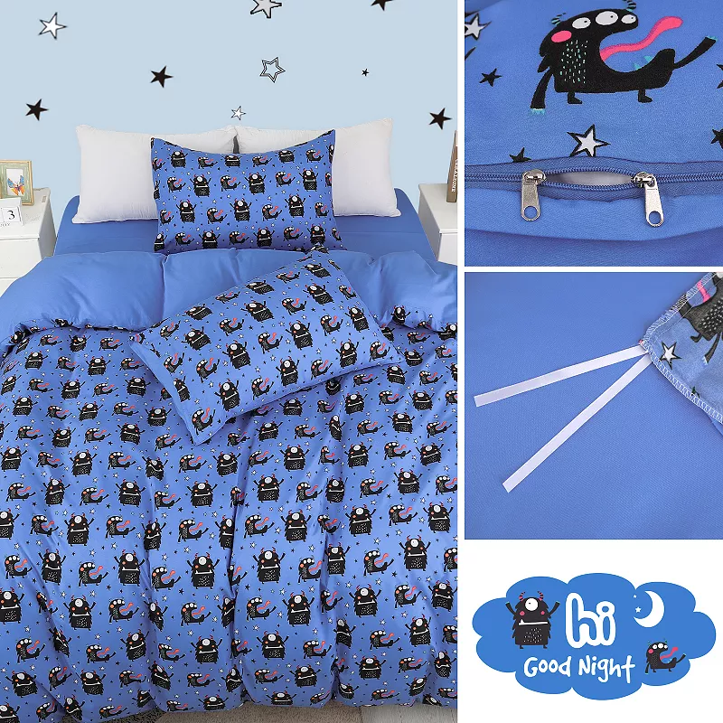 Polyester Microfiber 5 Piece Kids Bedding Set Small Cartoon Pattern Twin