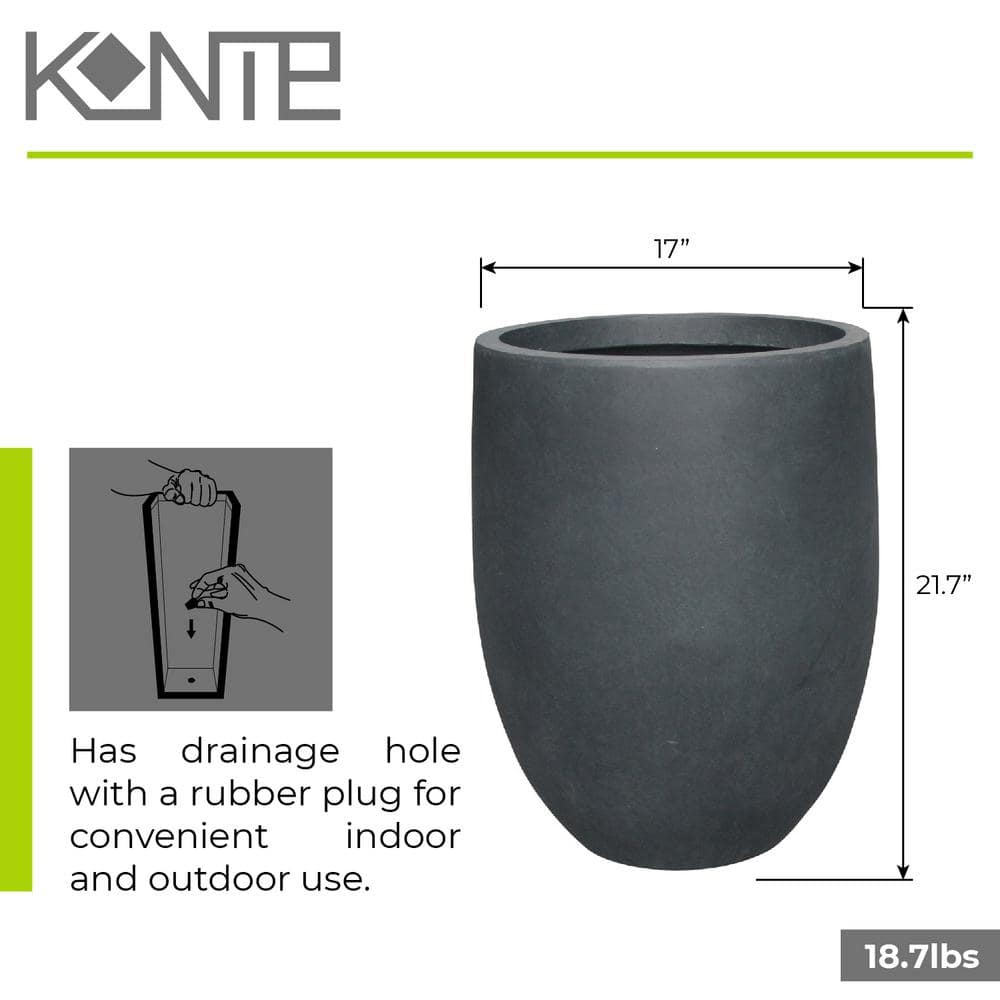 KANTE 21.7 in. Tall Charcoal Lightweight Concrete Round Outdoor Planter RC0066A-C60121