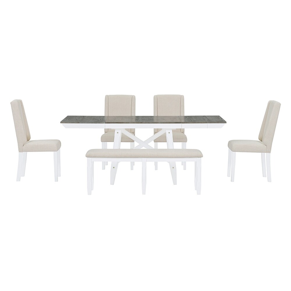 6 Piece Classic Dining Table Set  Extendable Dining Table with Two 12\