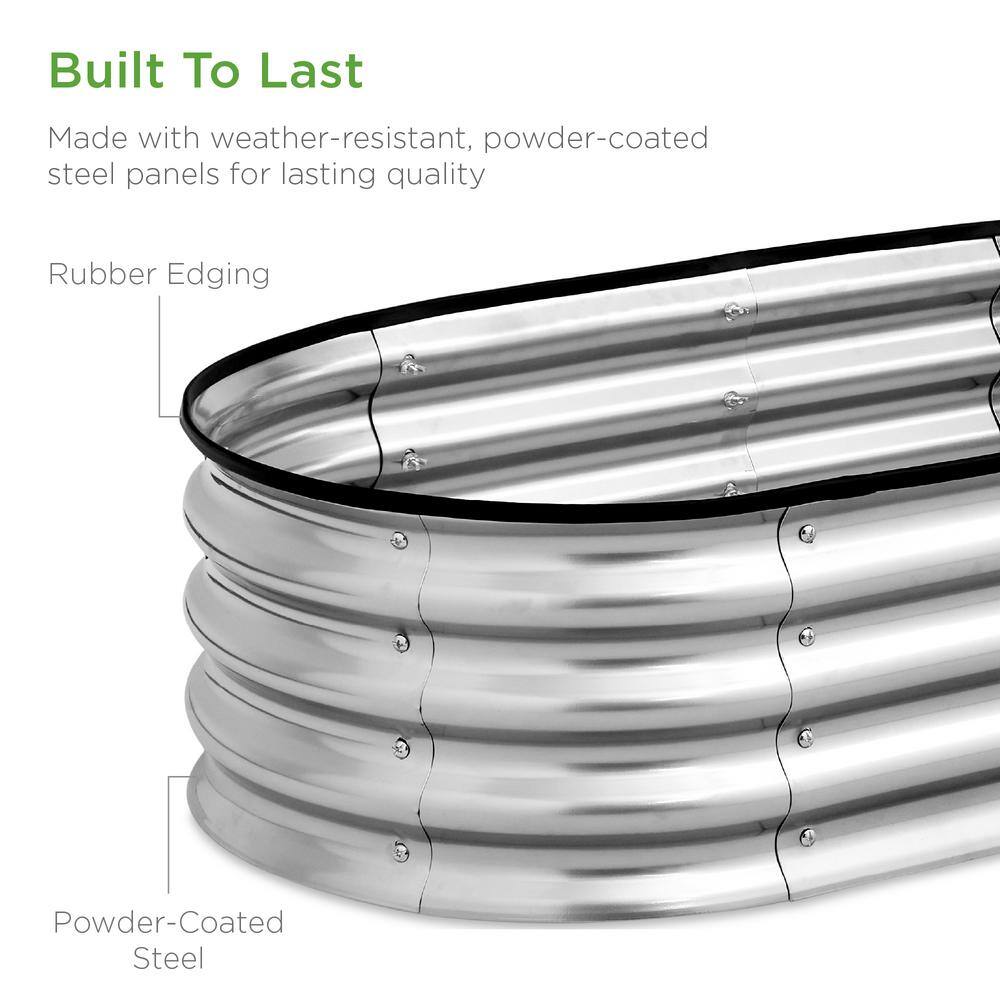 Best Choice Products 4 ft. x 2 ft. x 1 ft. Oval Steel Raised Garden Bed Planter Box for Vegetables Flowers in Silver SKY6598
