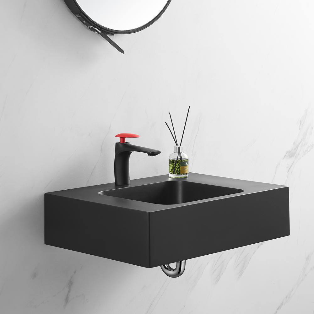 SERENE VALLEY 26 in. Wall-Mount Install or On Countertop Bathroom Composite Sink with Single Faucet Hole in Matte Black SVWS602-26BK