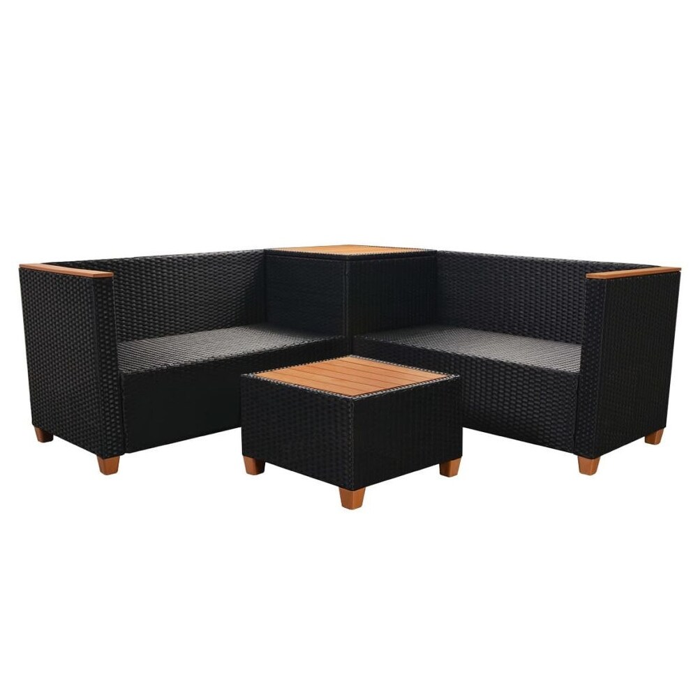 vidaXL 4 Piece Patio Lounge Set with Cushions Poly Rattan Black   46.5\