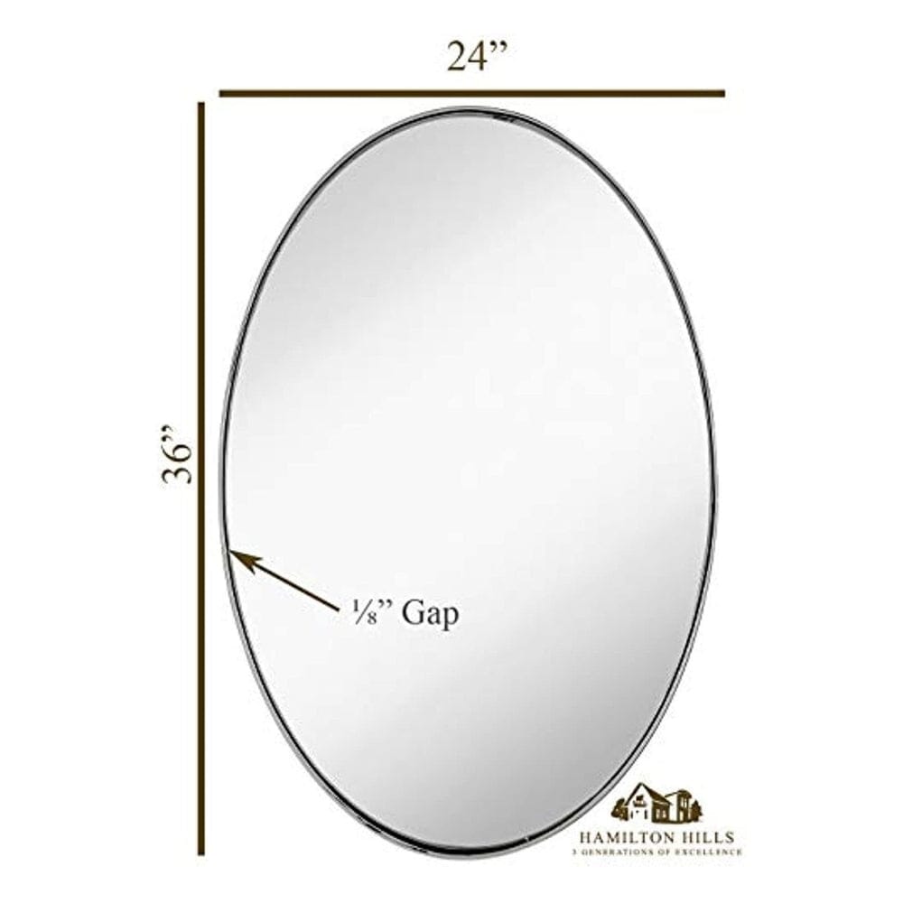 Contemporary Polished Metal Wall Mirror | Oval Polished Silver Framed (24