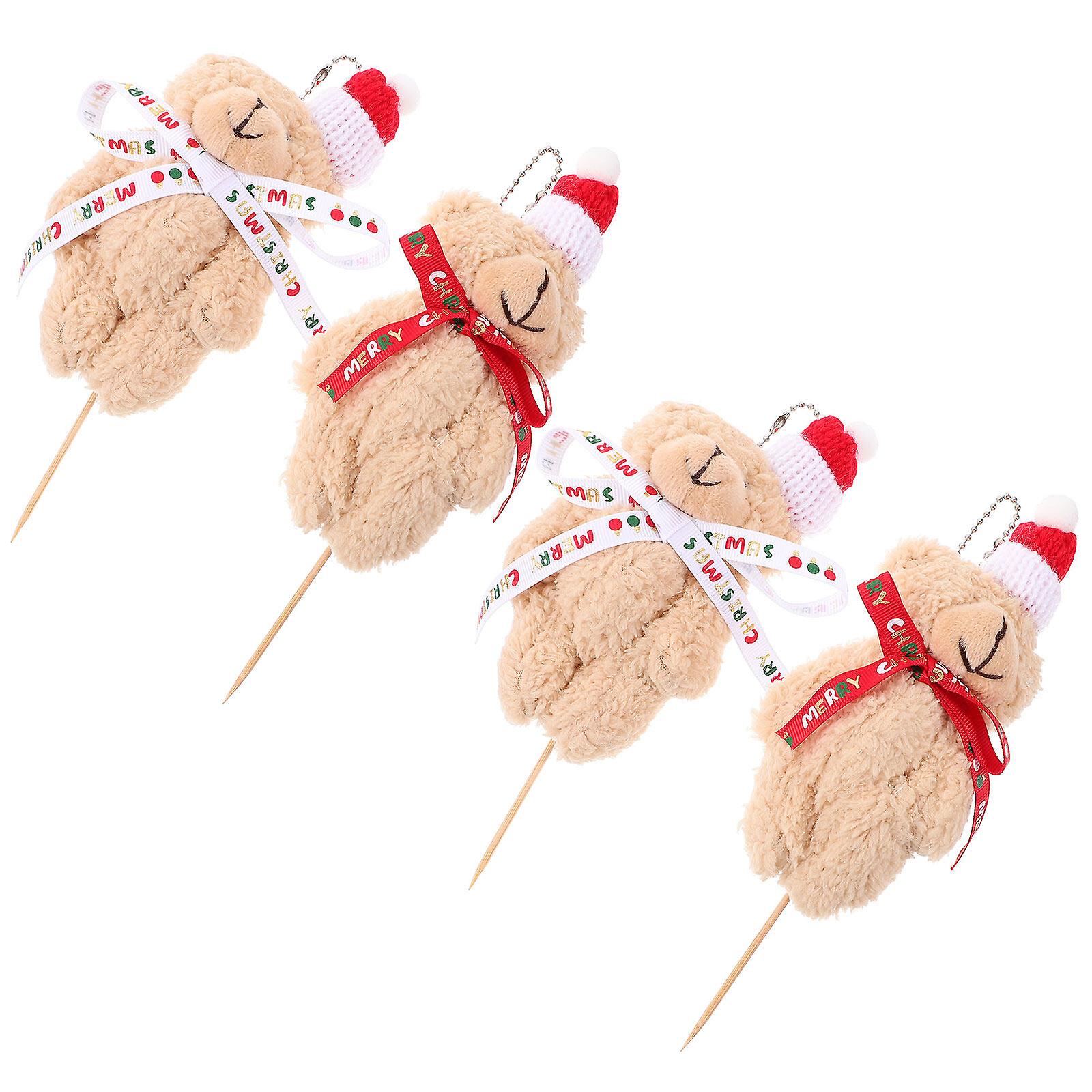 4pcs Christmas Bear Decorations Desktop Ornaments Xmas Plush Bear Dolls Stuffed Bear Decors