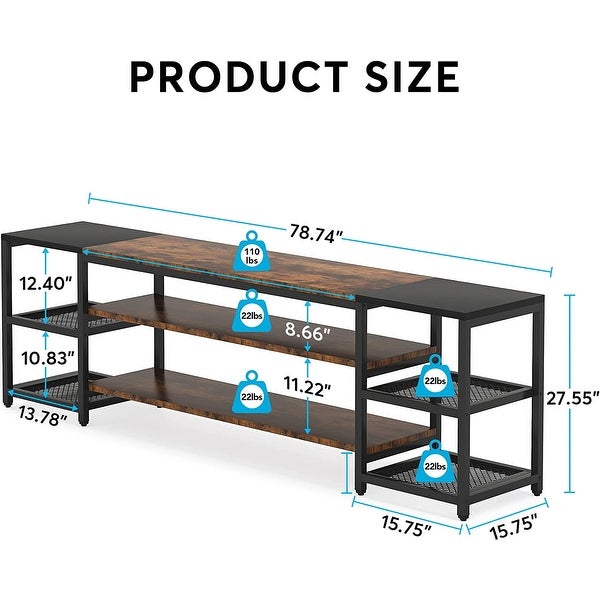 78 Inch TV Stand， Industrial 3-Tier Extra Large TV Console Table