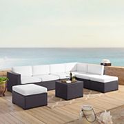 Crosley Furniture Biscayne Patio Wicker Loveseat， Chair， Ottoman and Coffee Table 6-piece Set